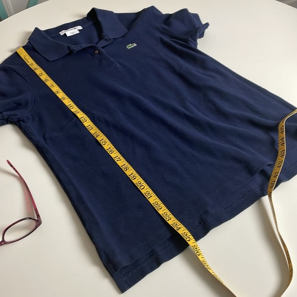 Lacoste Navy Polo- 2-button collar-slit hem-Medium/Large - Picture 9 of 12